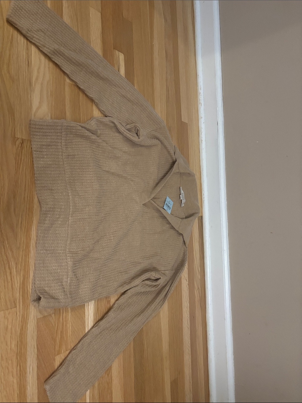 LOFT Ribbed V-Neck Sweater in Light Tan